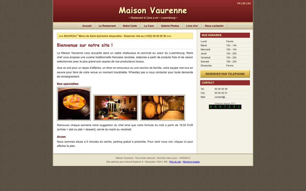 Site de restaurant daté : mise en page en tableau, photos compressées, réservation par téléphone