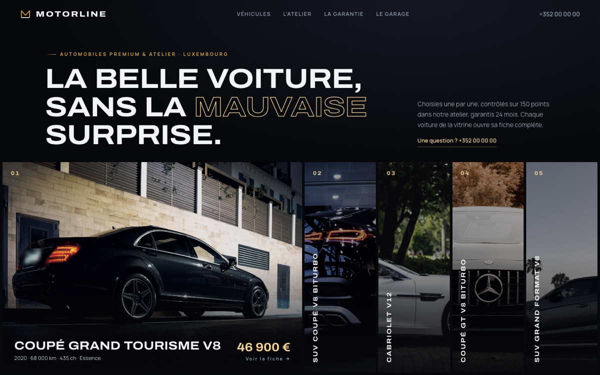 Exemple de site garage et vente automobile premium