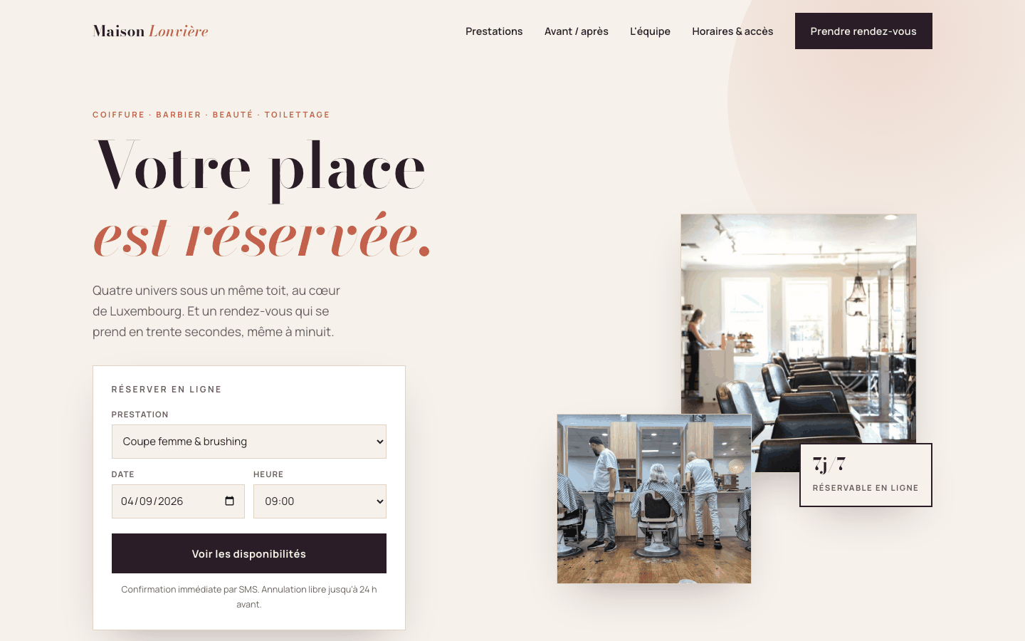 Exemple de site pour salon de coiffure — Maison Lonvière